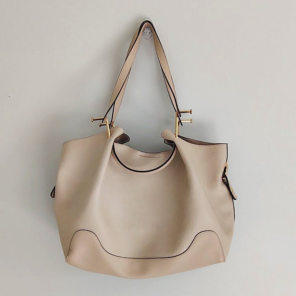 Sondra Roberts Squared Large Faux Leather handbag - Cream /gold dual handles